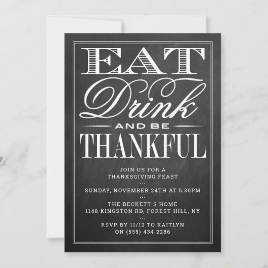 Eet-, Drink- en bekerige Thanksgiving van het kart Kaart (Voorkant)