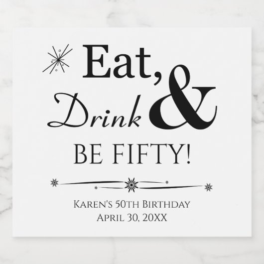 Eet Drink en ben 50 Retro 50th Birthday Bier Etiket (Enkel label)
