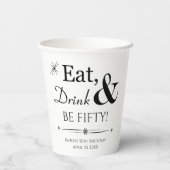 Eet Drink en ben 50 Throwback 50th Birthday Papieren Bekers (Achterkant)