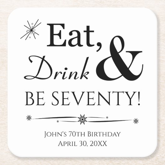 Eet Drink en ben 70 Throwback 70e verjaardag Kartonnen Onderzetters (Voorkant)
