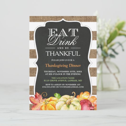 Eet Drink en ben dankbaar | Rustige Thanksgiving Kaart (Staand voorkant)