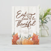 Eet, drink en ben dankbaar. Thankgiving diner Bedankkaart (Staand voorkant)