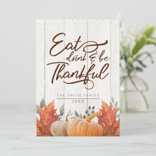 Eet, drink en ben dankbaar. Thankgiving diner Bedankkaart (Staand voorkant)