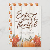 Eet, drink en ben dankbaar. Thankgiving diner Bedankkaart (Voorkant / Achterkant)