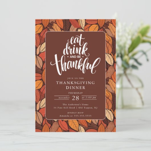 Eet Drink en ben dankbaar voor Thanksgiving Kaart (Staand voorkant)