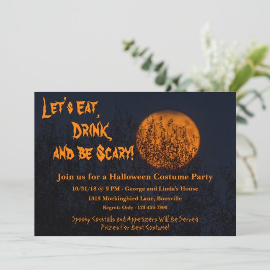 Eet, Drink en ben een enge halloween-partij Kaart (Staand voorkant)