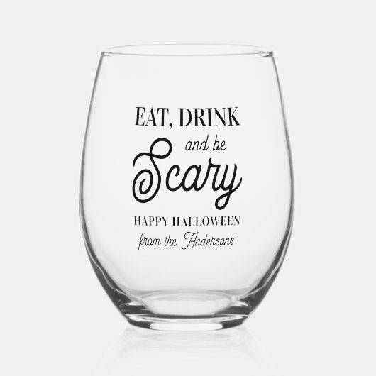 Eet, Drink en ben een enge halloween-partij Wijnglas Zonder Voet (Voorkant)