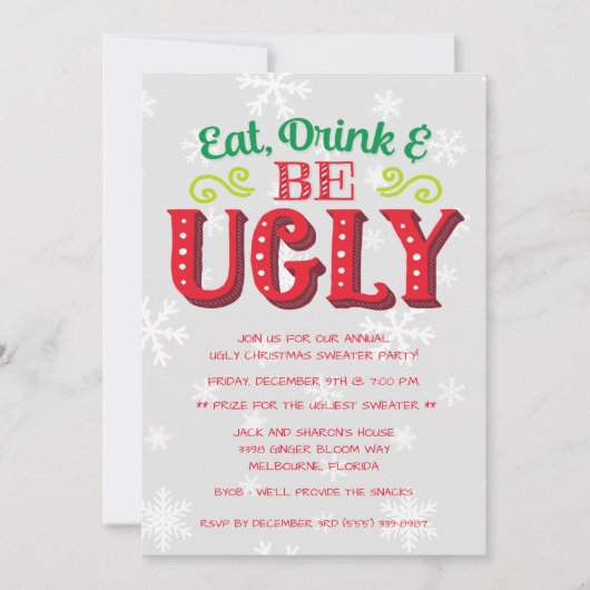 Eet, Drink en ben een lelijke kerstfeestdag Kaart (Voorkant)