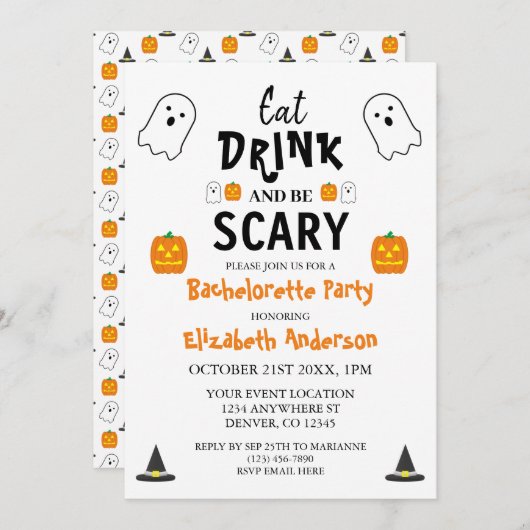 Eet, Drink en ben eng Halloween Bachelorette Kaart (Voorkant / Achterkant)