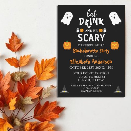 Eet, Drink en ben eng Halloween Bachelorette Kaart
