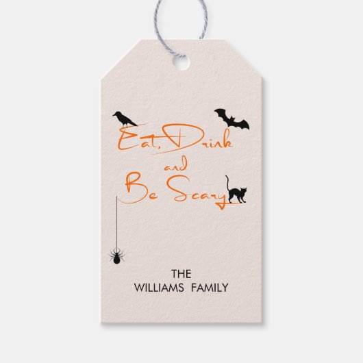 Eet Drink en ben eng Halloween Gift Labels Cadeaulabel (Voorkant)