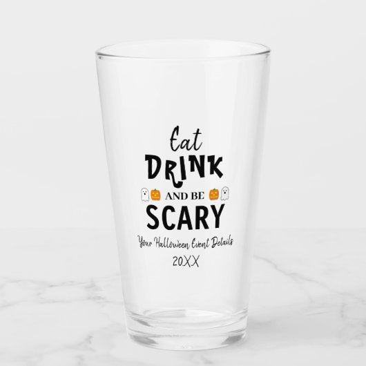 Eet, Drink en ben eng Halloween Glas (Voorkant)