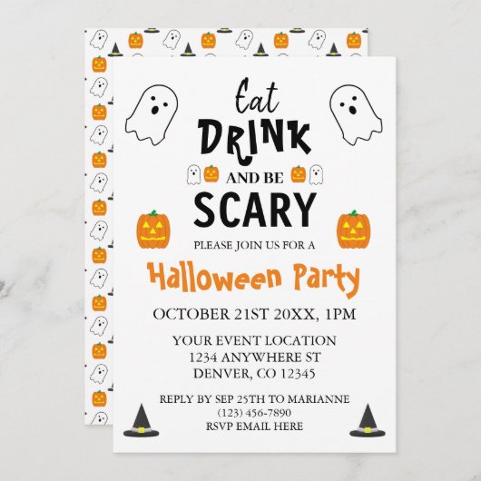 Eet, Drink en ben eng Halloween Kaart (Voorkant / Achterkant)