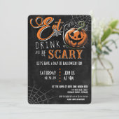Eet, Drink en ben eng Halloween Partij Kaart (Staand voorkant)