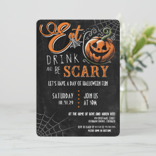 Eet, Drink en ben eng Halloween Partij Kaart