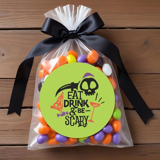 Eet Drink en ben eng Halloween Ronde Sticker
