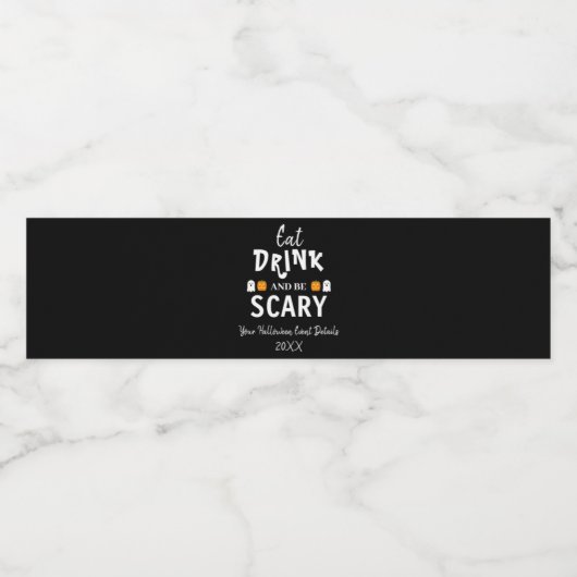 Eet, Drink en ben eng Halloween Waterfles Etiket (Enkel label)