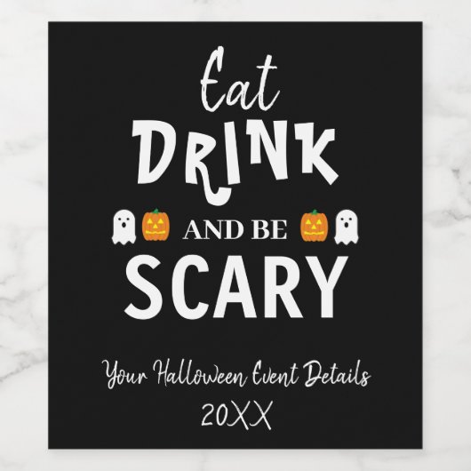 Eet, Drink en ben eng Halloween Wijn Etiket (Enkel label)