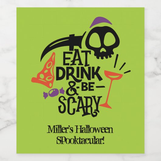 Eet Drink en ben eng Halloween Wijn Etiket (Enkel label)