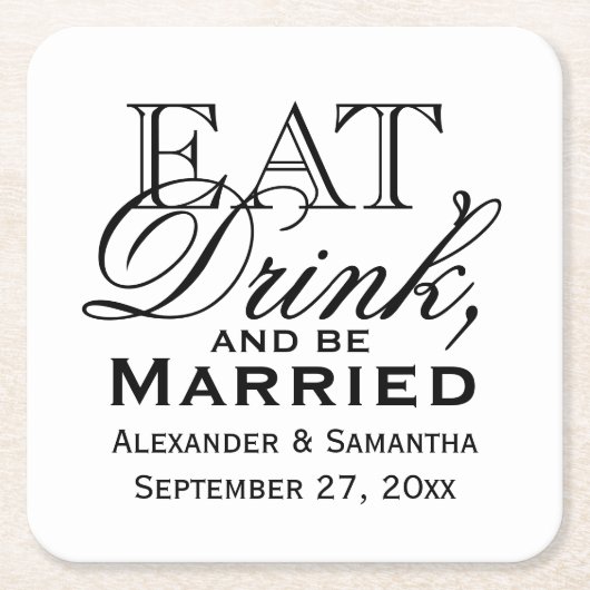 Eet, Drink en ben Gedwongen Gepersonaliseerde Wedd Kartonnen Onderzetters (Voorkant)