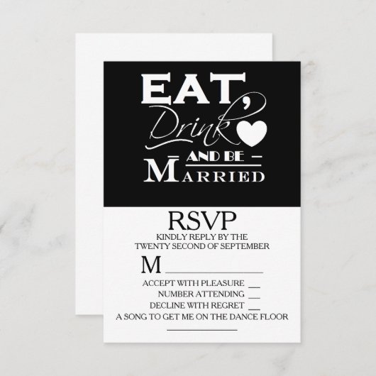 Eet Drink en ben getrouwd bruiloft RSVP (Voorkant / Achterkant)
