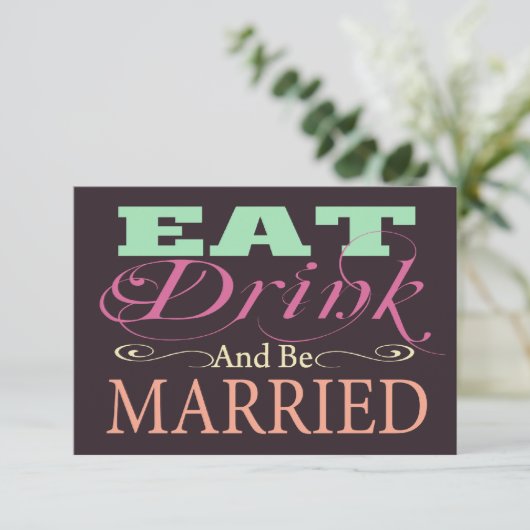 Eet Drink en ben getrouwd bruiloft RSVP (Staand voorkant)