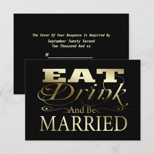 Eet Drink en ben getrouwd bruiloft RSVP (Voorkant / Achterkant)