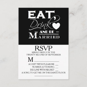Eet Drink en ben getrouwd bruiloft RSVP Kaartje