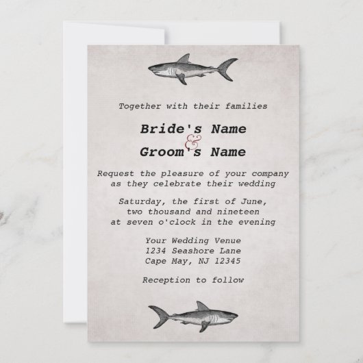  Eet Drink en ben getrouwd Shark Wedding Kaart (Achterkant)