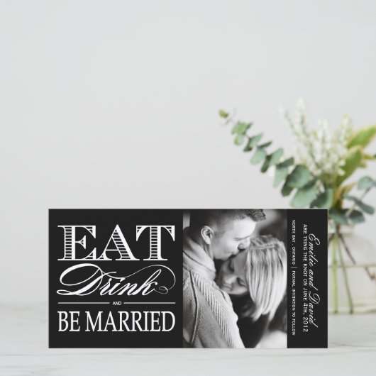 Eet, Drink en ben getrouwd Sparen de Datum uitnodi Save The Date (Staand voorkant)