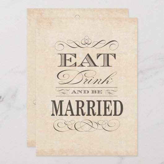 Eet, Drink en ben getrouwd  stijl bruiloft Kaart (Voorkant / Achterkant)