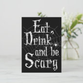 Eet, Drink en ben het Scary Halloween Party Spider Kaart (Staand voorkant)