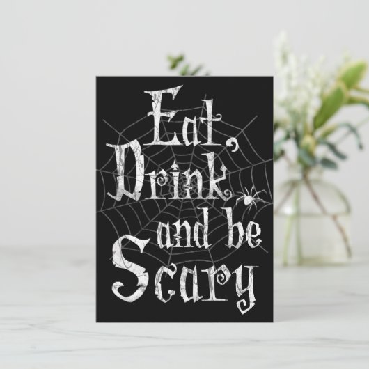 Eet, Drink en ben het Scary Halloween Party Spider Kaart (Staand voorkant)