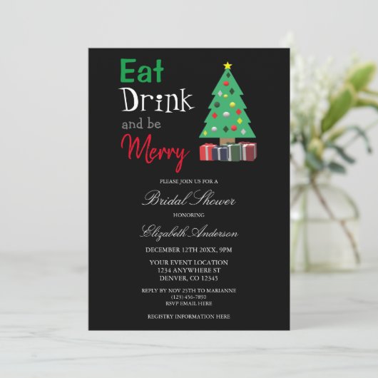 Eet Drink en ben Merry Bridal Shower Uitnodiging (Staand voorkant)