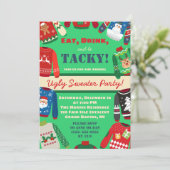 Eet, Drink en ben Tacky Ugly Sweater Holiday Party Kaart (Staand voorkant)