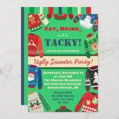 Eet, Drink en ben Tacky Ugly Sweater Holiday Party Kaart (Voorkant / Achterkant)