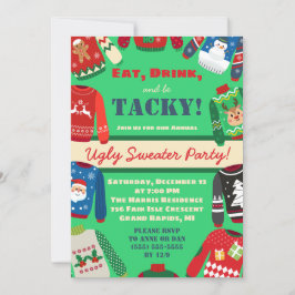 Eet, Drink en ben Tacky Ugly Sweater Holiday Party Kaart