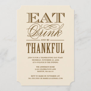 Eet Drink en ben Thankful Thanksgiving Dinner Kaart