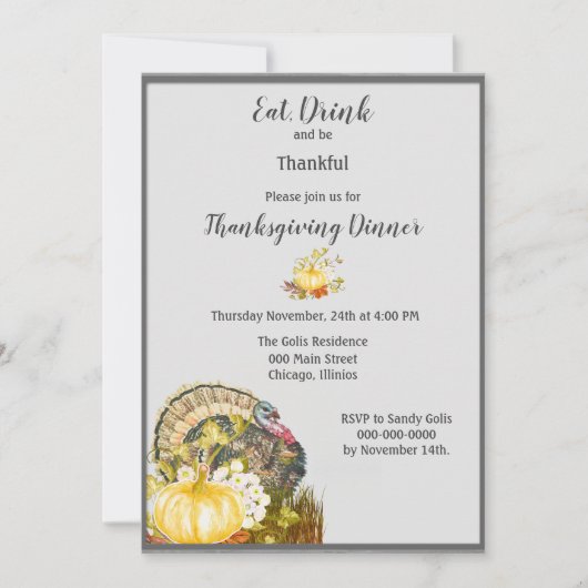 Eet Drink en ben Thankful Thanksgiving Dinner Kaart (Voorkant)