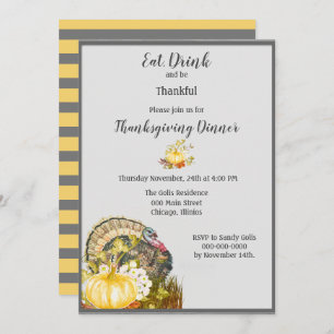 Eet Drink en ben Thankful Thanksgiving Dinner Kaart