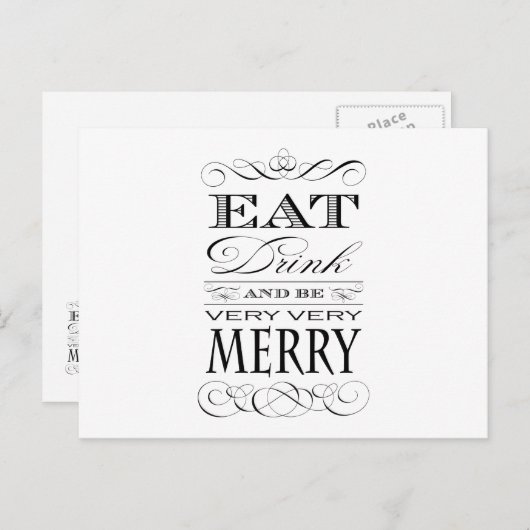Eet Drink en ben zeer zeer Vrolijk Elegant Ontwerp Feestdagenkaart (Voorkant / Achterkant)