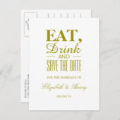 Eet, Drink en bespaar de datum waarop Gold Wedding Aankondigingskaart (Voorkant / Achterkant)