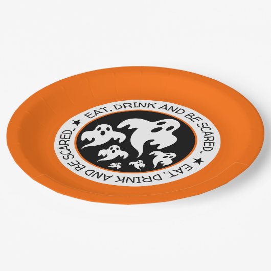 Eet, drink en bespaar gelukkige geesten papieren bordje (Gekanteld)