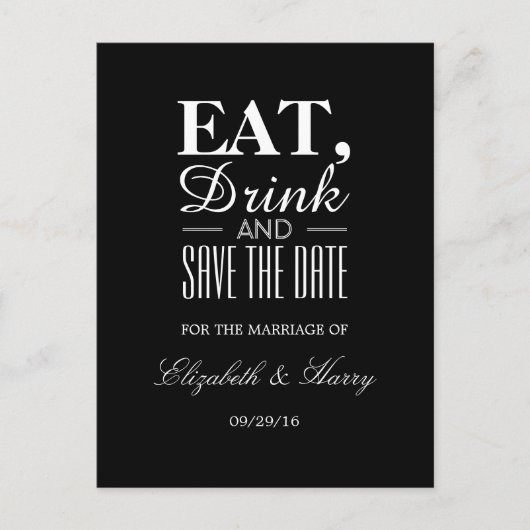 Eet, Drink en bewaar de bruiloft van de Datum Aankondigingskaart (Voorkant)