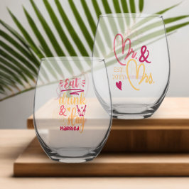 Eet Drink en blijf getrouwd meneer en mevrouw Pas  Wijnglas Zonder Voet