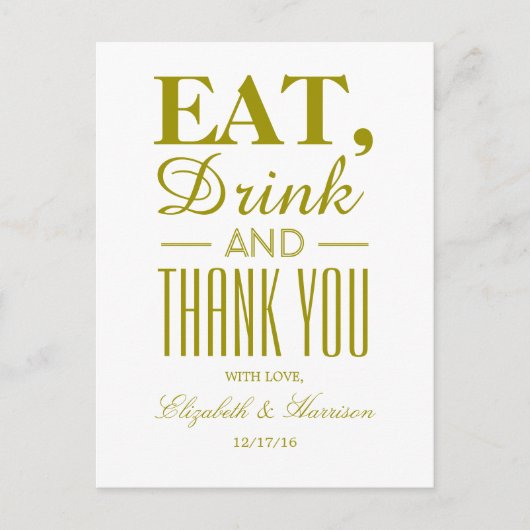 Eet, Drink en Dank U Goud Briefkaart (Voorkant)
