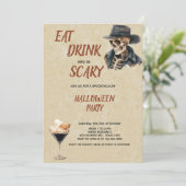 Eet Drink en eng  Halloween Party Kaart (Staand voorkant)
