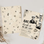 Eet Drink en enge schedel Halloween Party Kaart