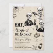 Eet Drink en enge schedel Halloween Party Kaart (Voorkant)