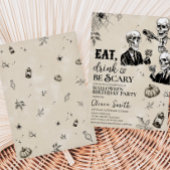 Eet Drink en enge schedel Halloween verjaardagsfee Kaart